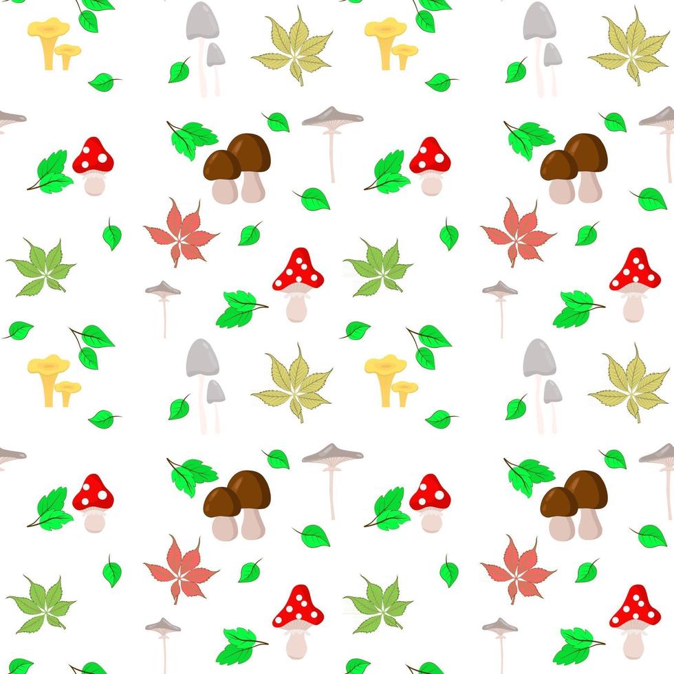 Seamless background with mushrooms and leaves Autumn vector