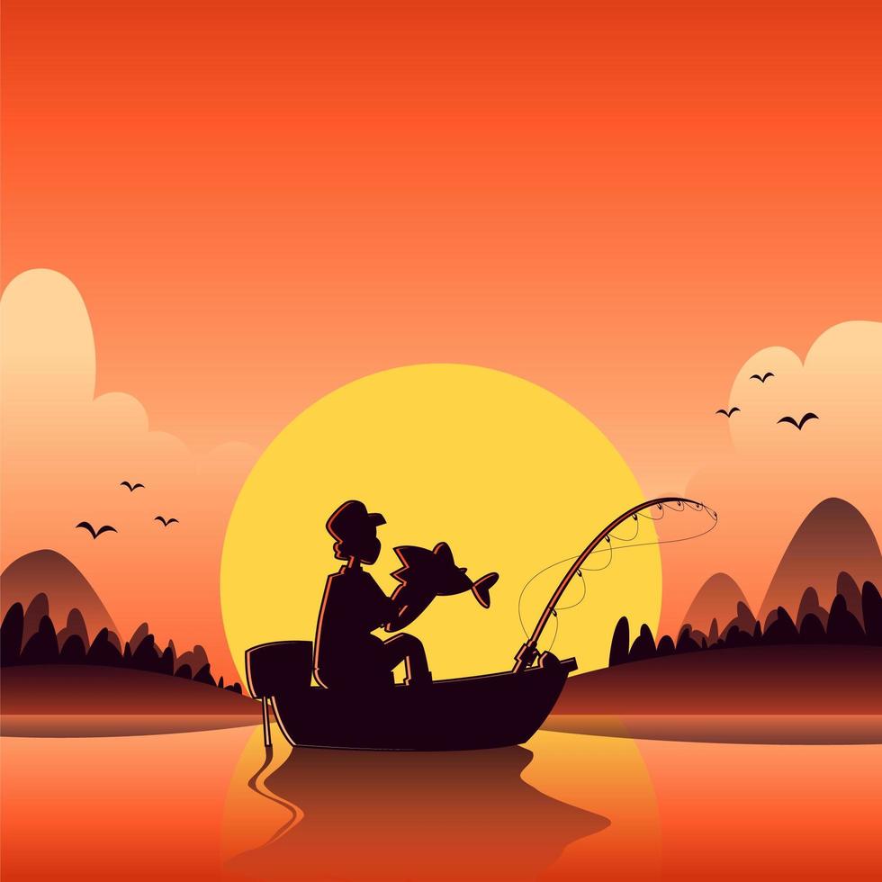 pesca de verano al atardecer vector