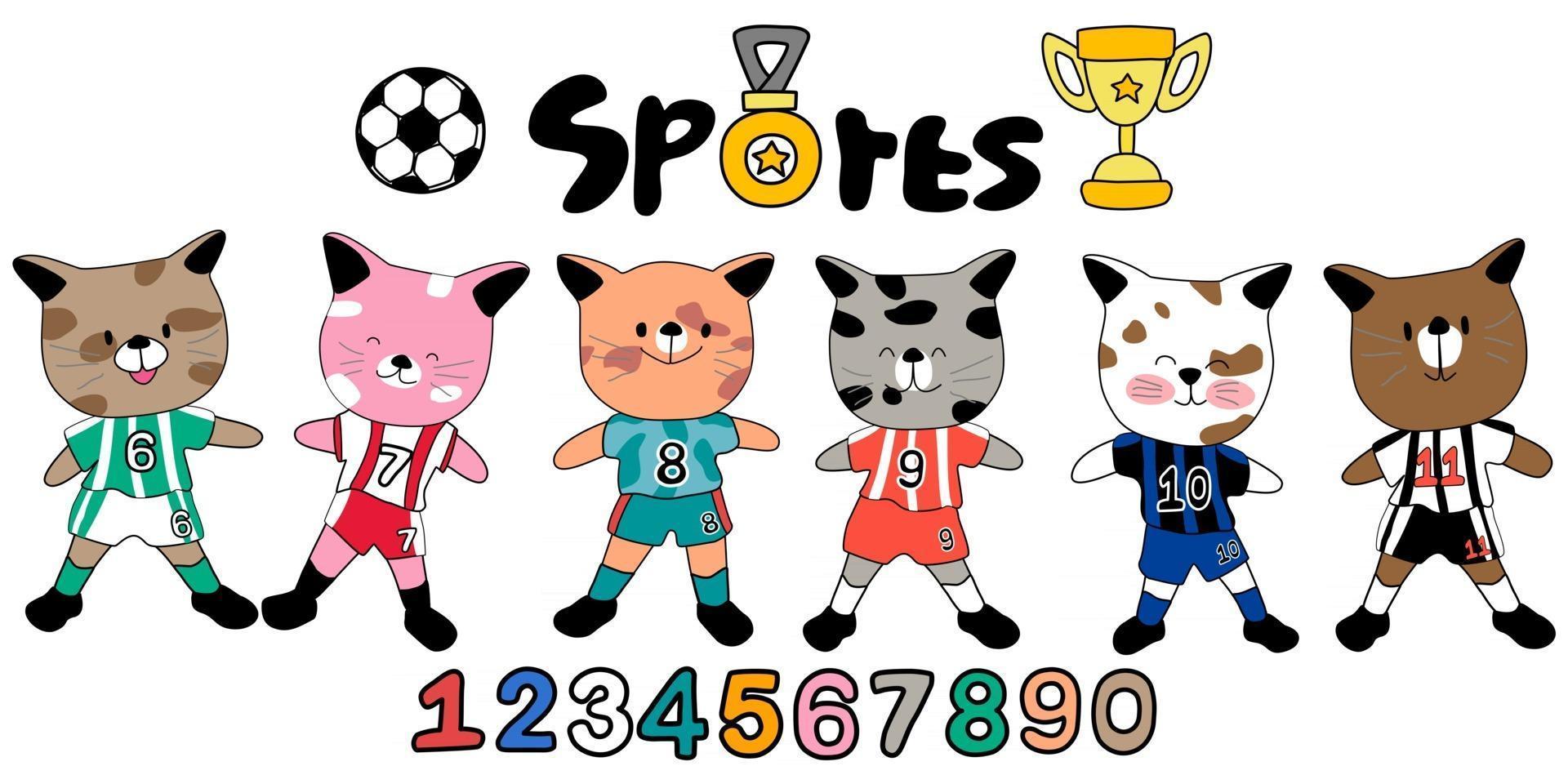 una colección colorida patrón de doodle de fútbol deportivo vector