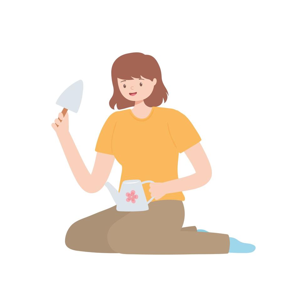 girl watering can vector