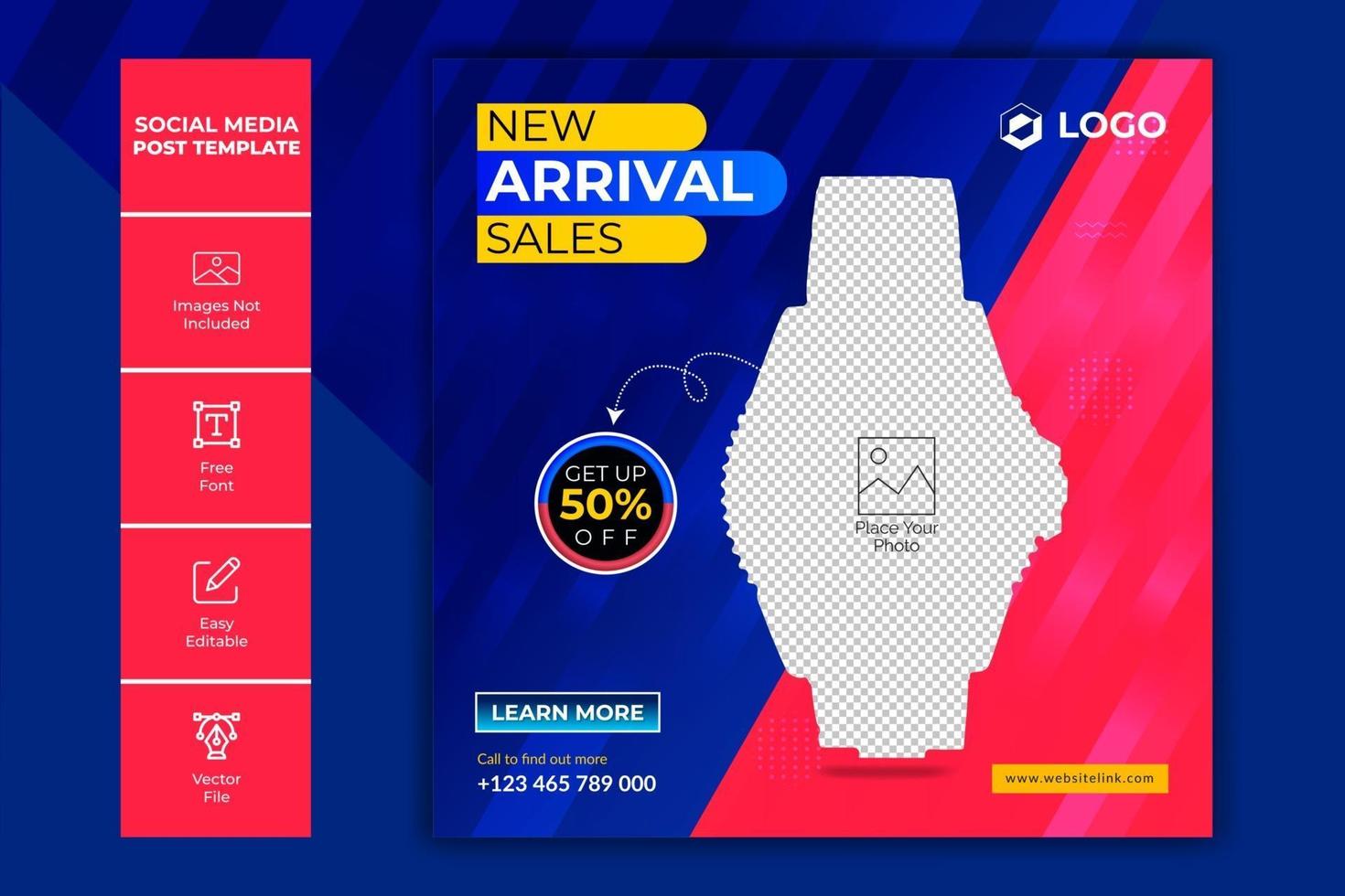 Social media square post template design for smart watch sale vector