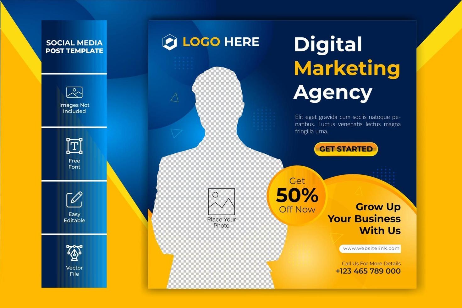 Plantilla de banner de publicación de redes sociales de agencia de marketing digital vector