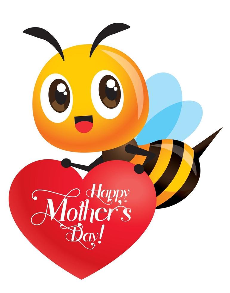 caricatura, lindo, abeja, tenencia, oído, forma, con, feliz, día de la madre, letras vector