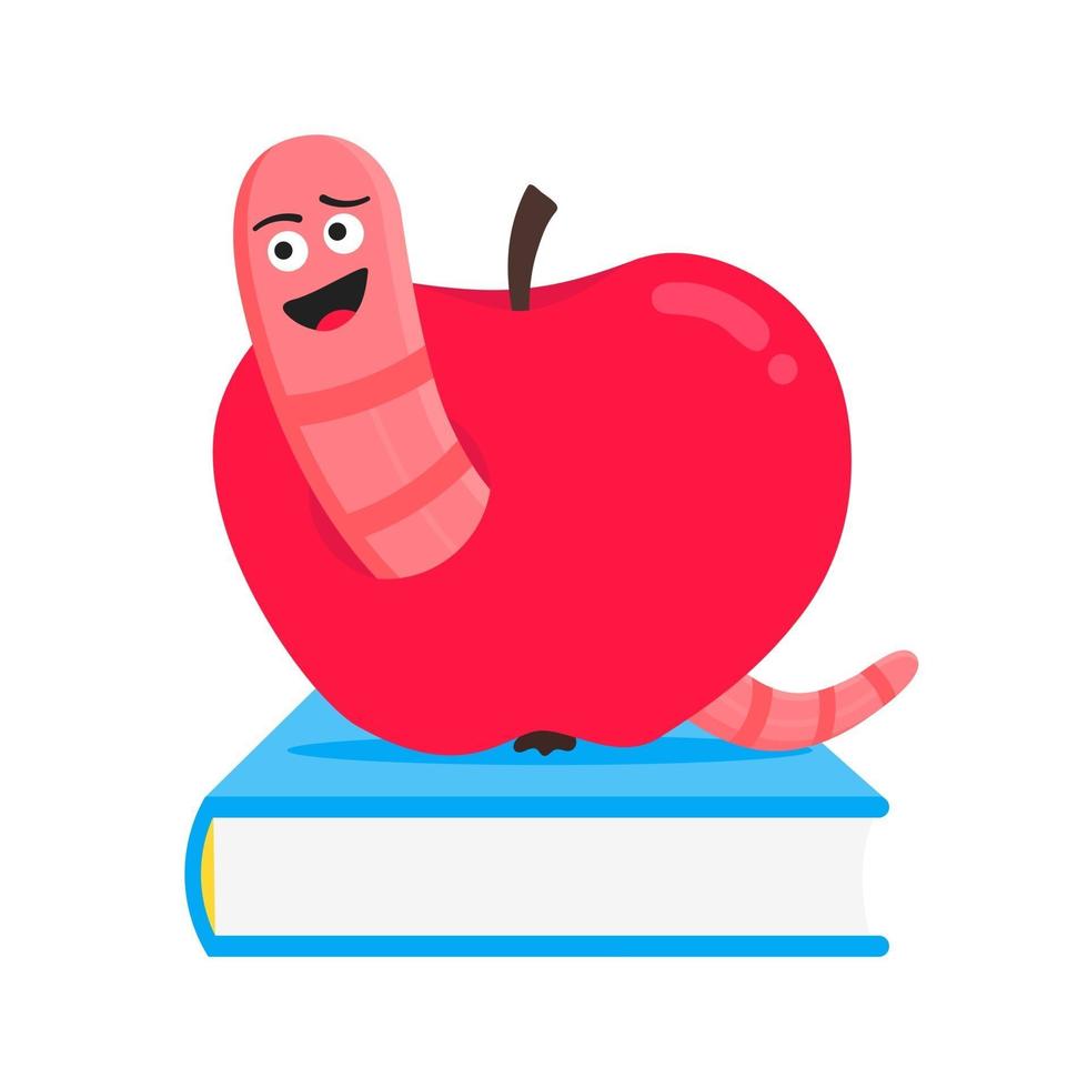 Worm with apple cartoon character icon sigh Worm with face expression smiling vector