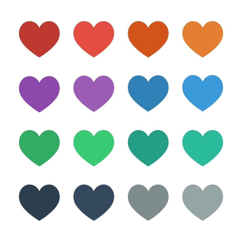 Iconos de corazón en mitades colores ui planos conjunto de ilustraciones vectoriales vector