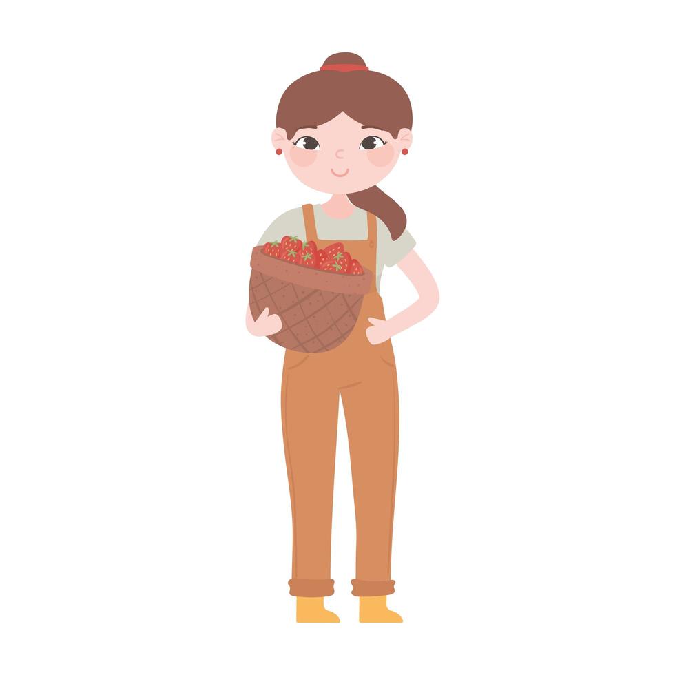 female farmer strawberries vector