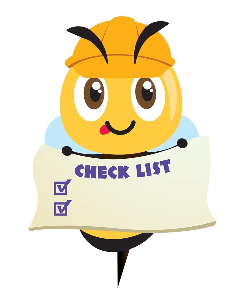 Flat design of worker bee holding a sheet of check list paper vector