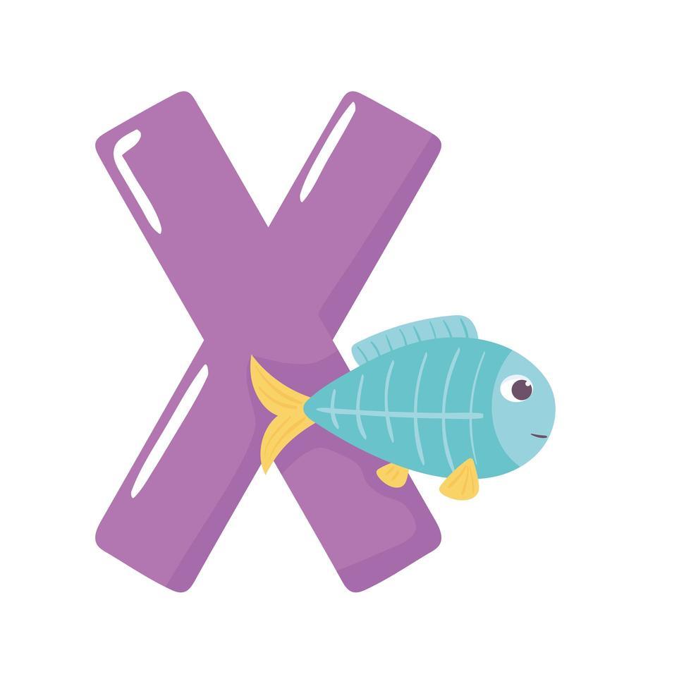 x ray fish animal alphabet vector