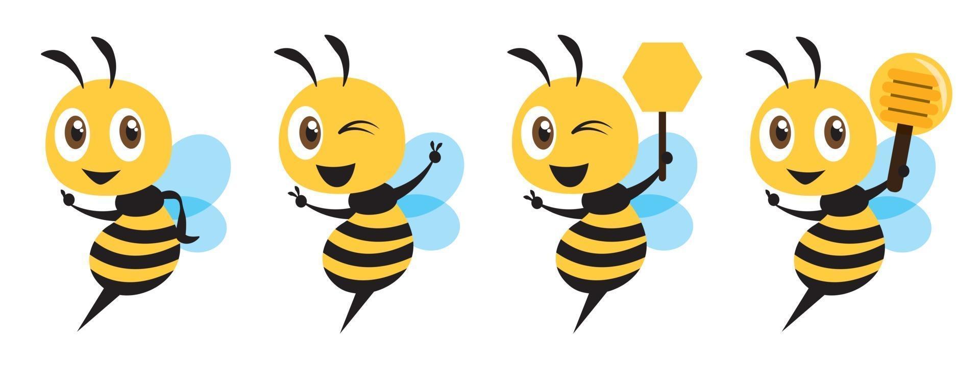 Fat design of bee set with different poses and facial expression vector