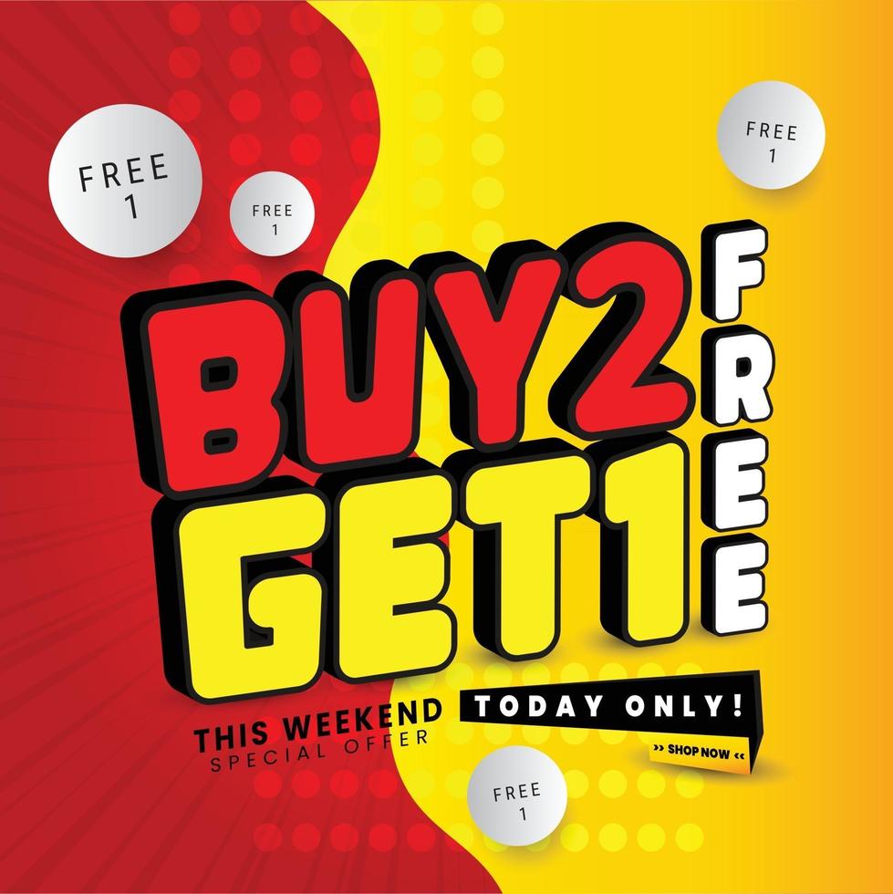 Buy 2 get 1 free  sale banner Vector illustration