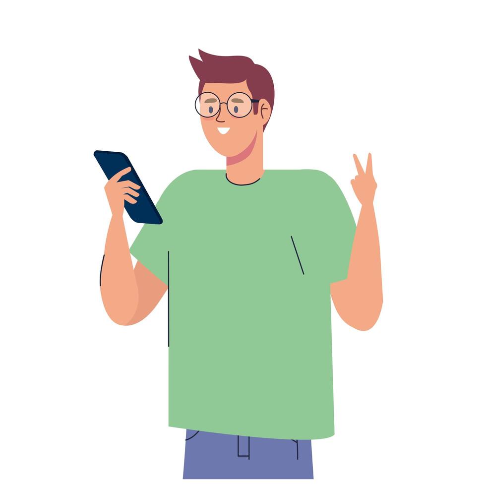 hombre influyente con smartphone vector