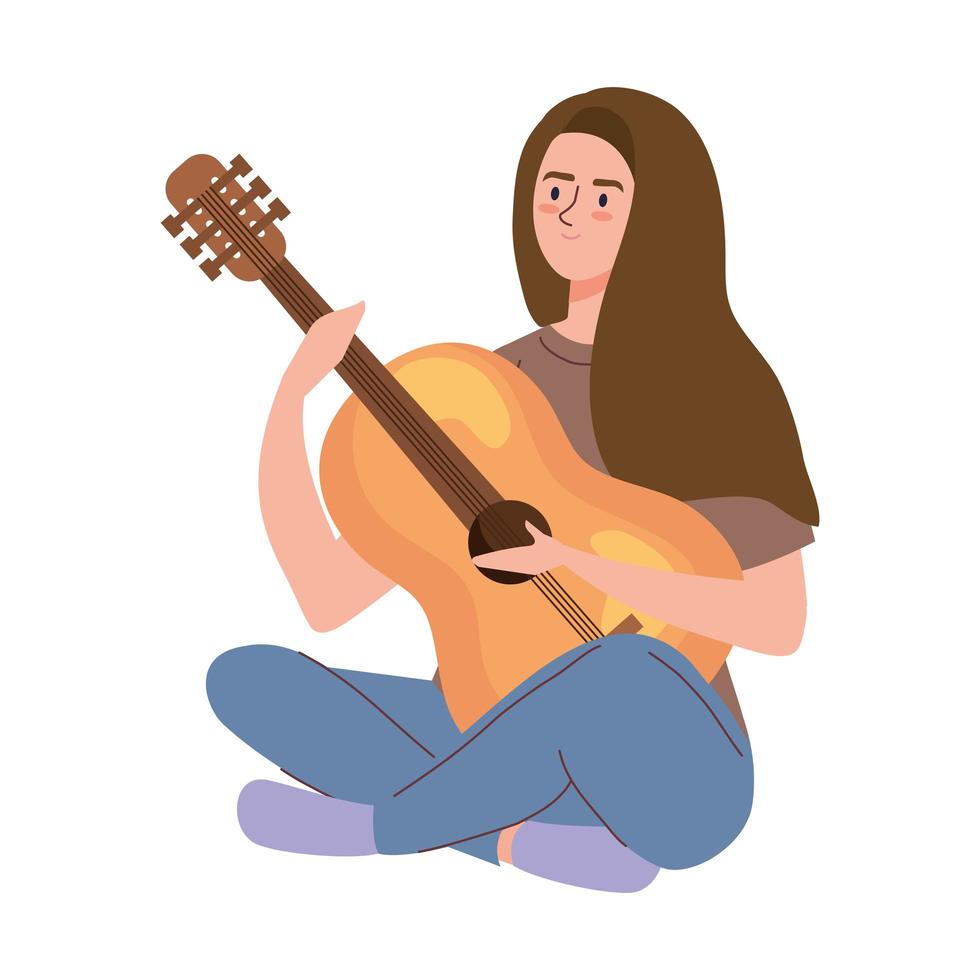 mujer tocando la guitarra vector