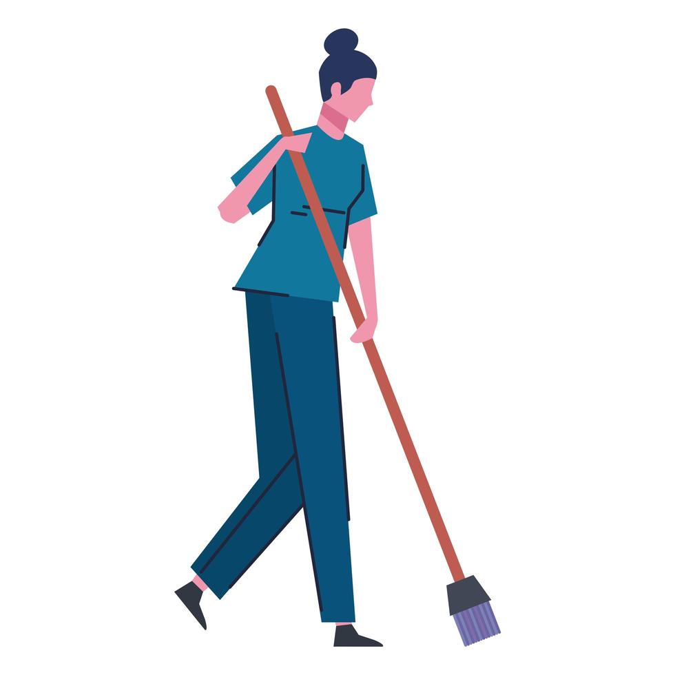 cleaning lady sweeping vector