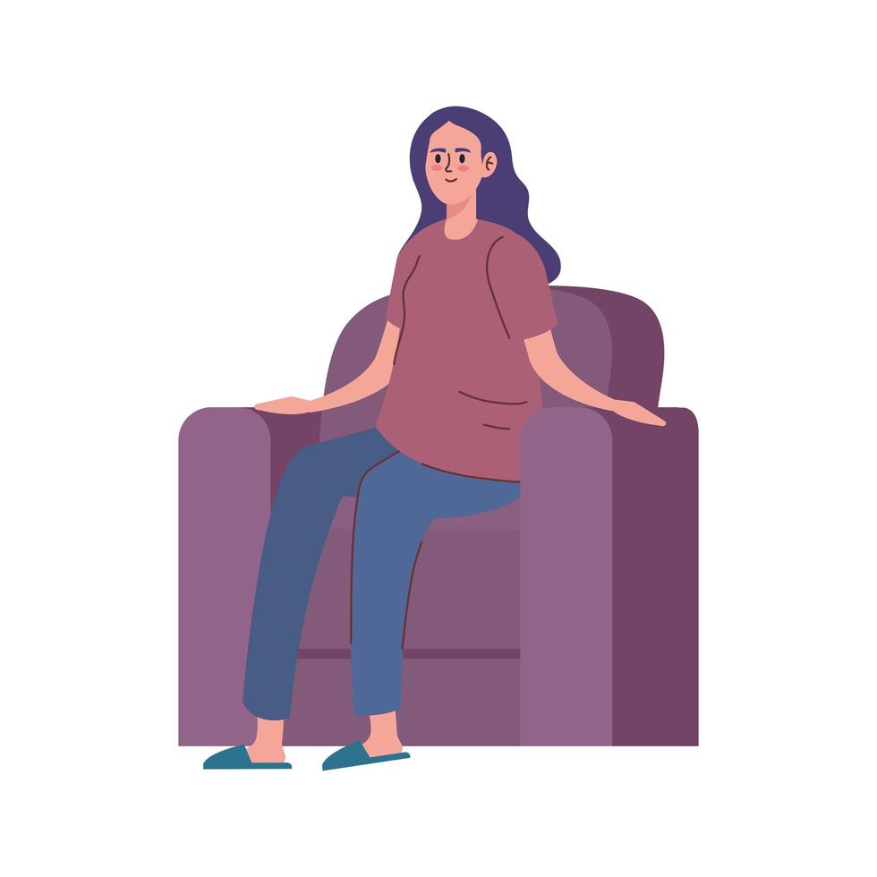 mujer sentada en el sofa vector