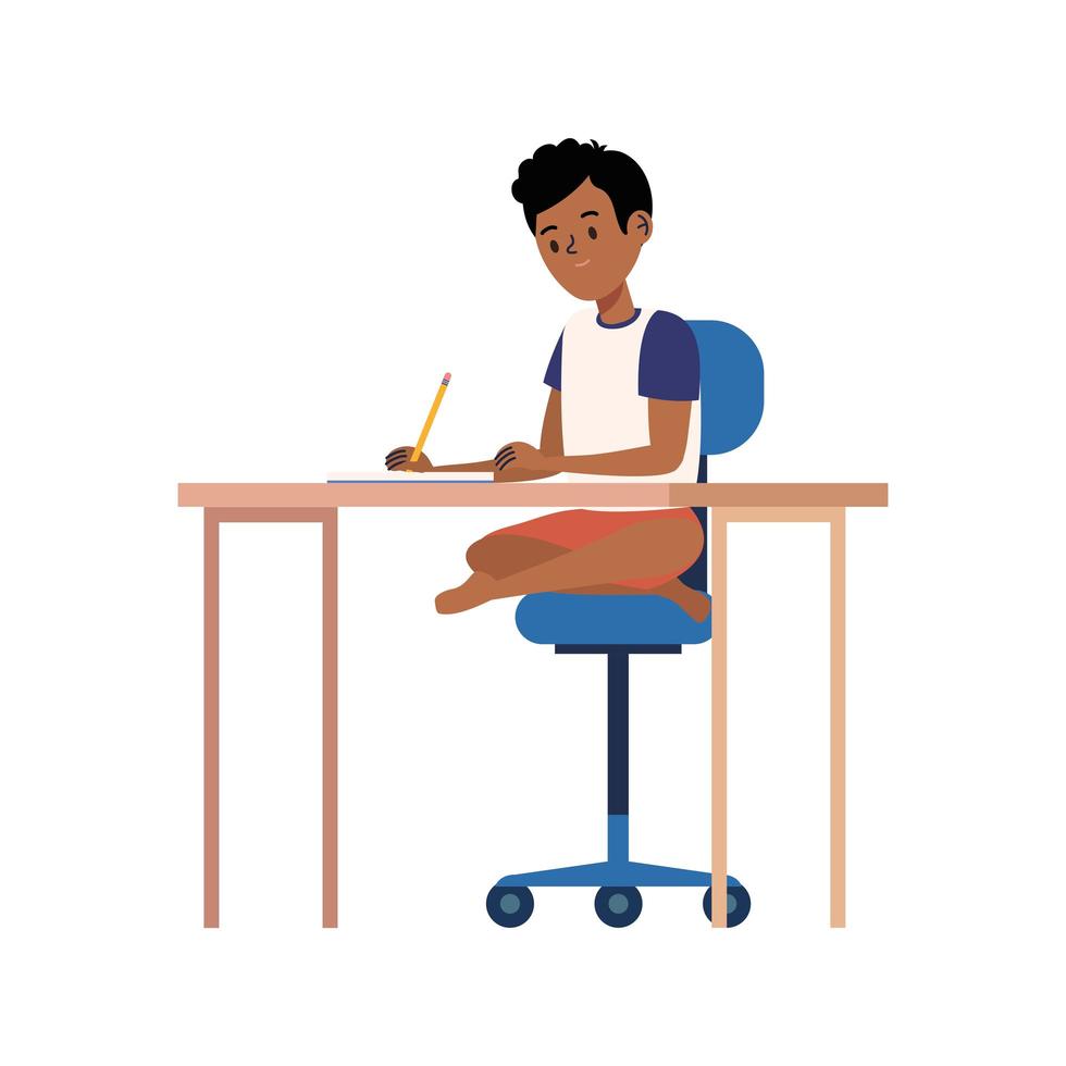 afro schoolboy writing vector