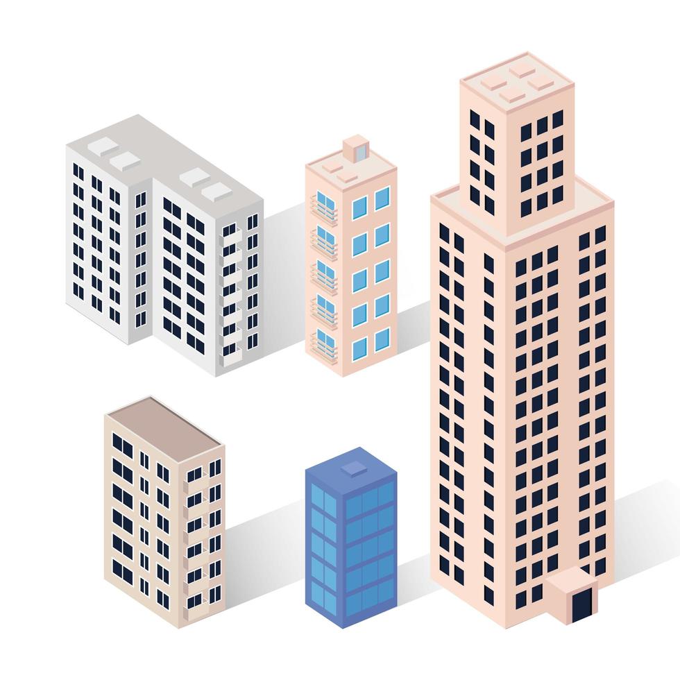 five buildings icons vector