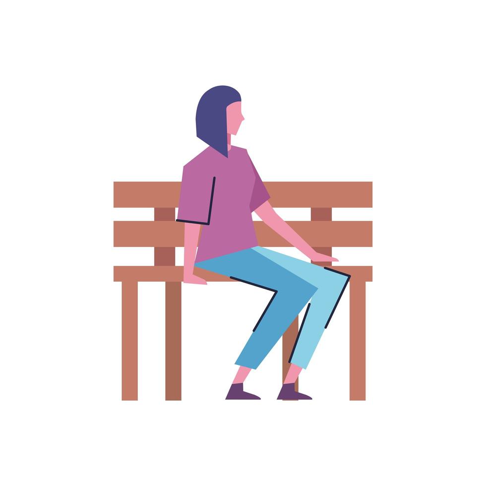 young woman seated in wooden bench park vector