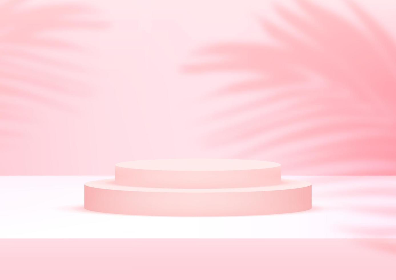 Empty podium studio pink background with palm leaves for product display vector