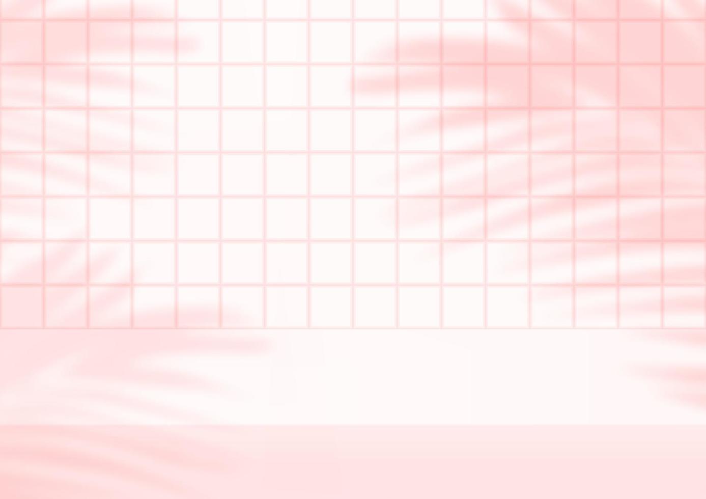 Empty studio pink tiles background with palm leaves for product display vector