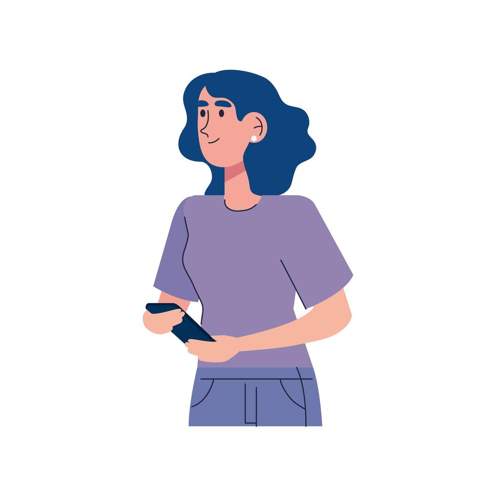 mujer joven de pie con smartphone vector