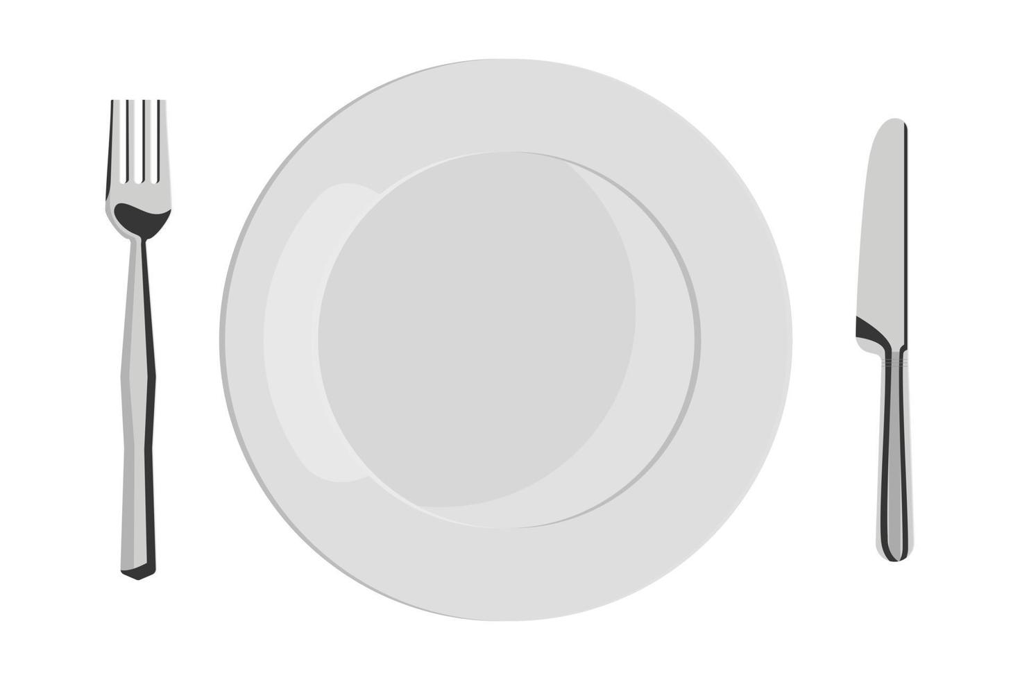 Empty white plate with fork and knife in flat design vector