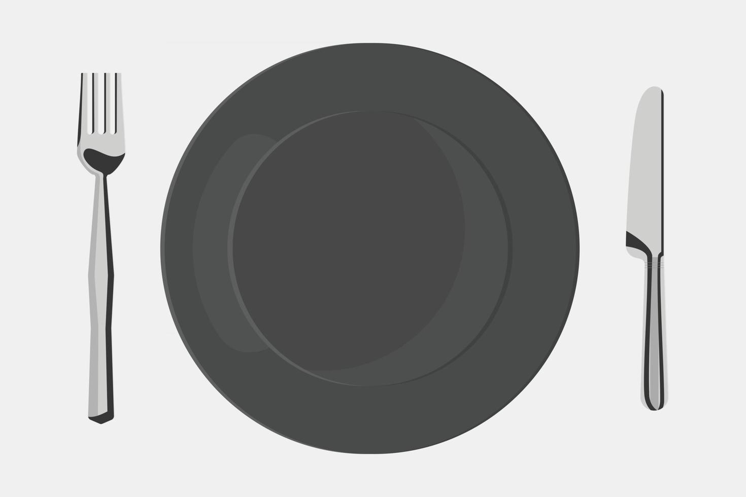 Empty black plate with fork and knife in flat design vector