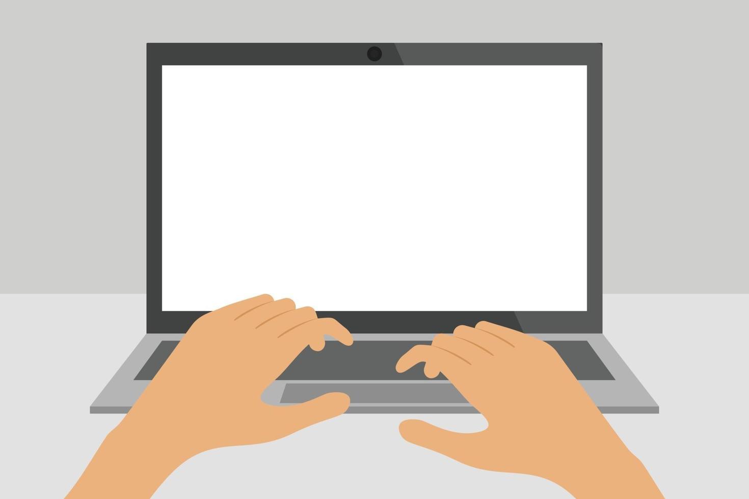 Laptop with blank screen and hands on keyboard vector