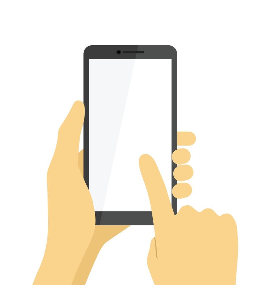 Hand holding smartphone and finger touch with blank white screen vector