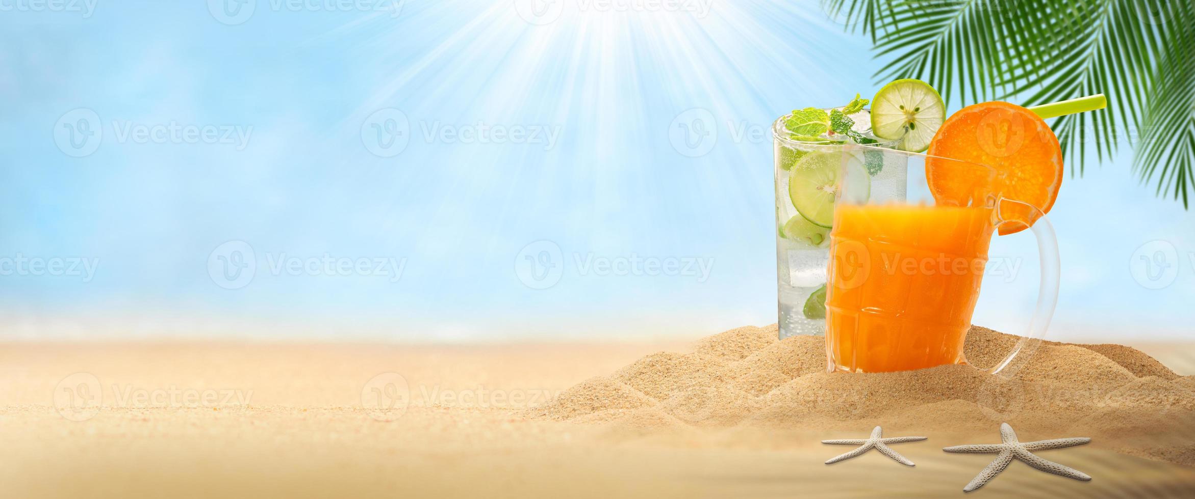 Palm leaves with summer drink photo