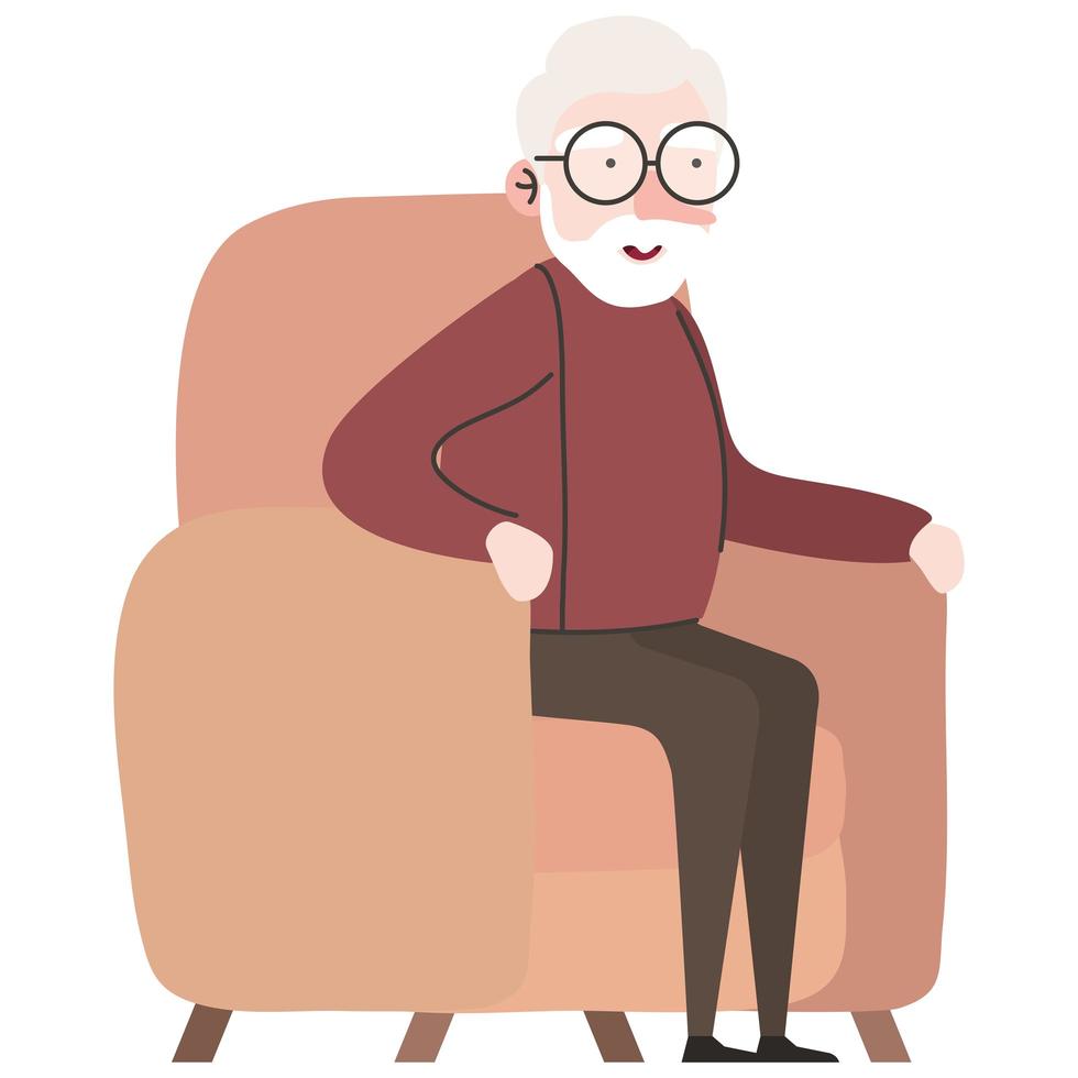 cute granfather member seated in sofa character vector