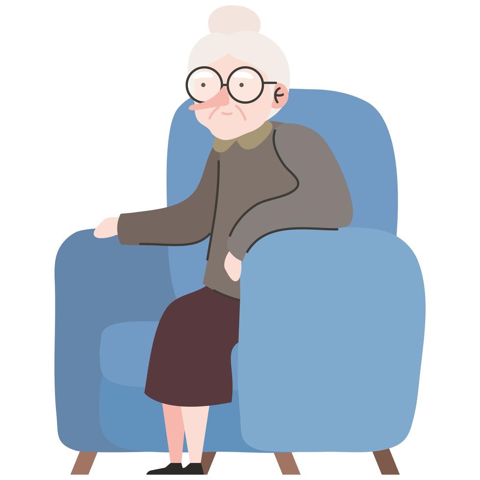 cute grandmother member seated in sofa character vector