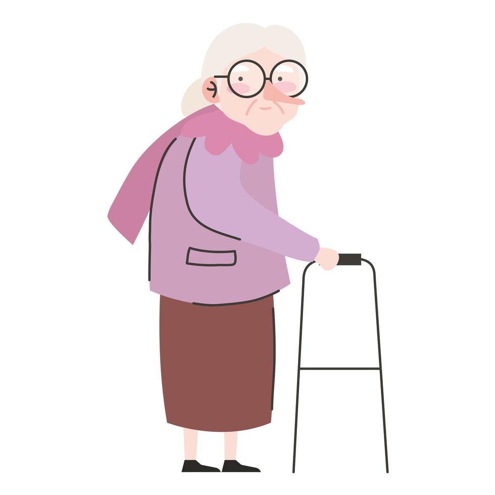 cute grandmother member using walker character vector