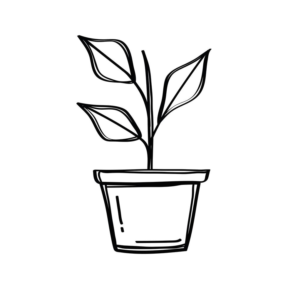 planta de la casa en icono de estilo de doodle de olla vector