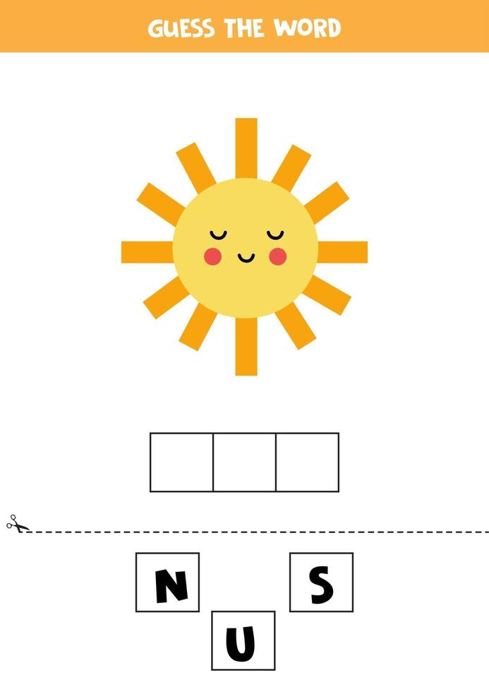Spelling game for kids Cute kawaii sun vector