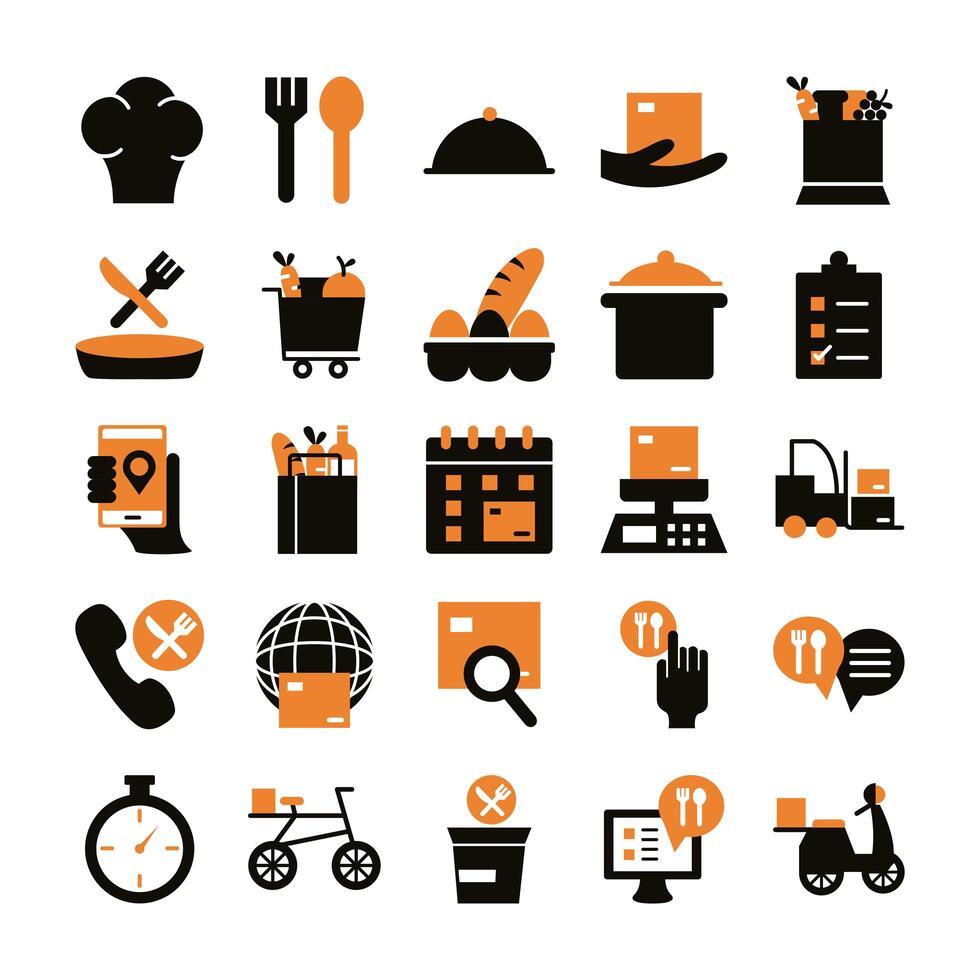 delivery food groceries service set icons vector