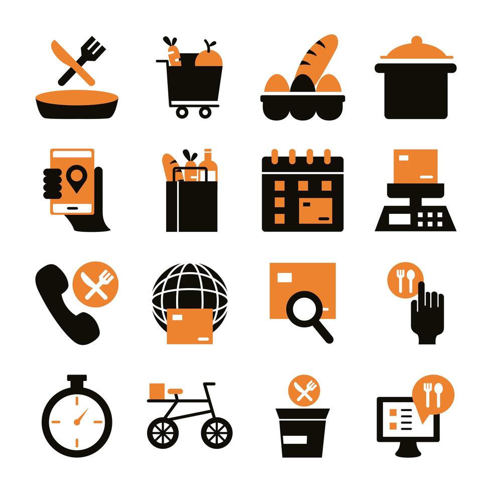 delivery food groceries service set icons vector