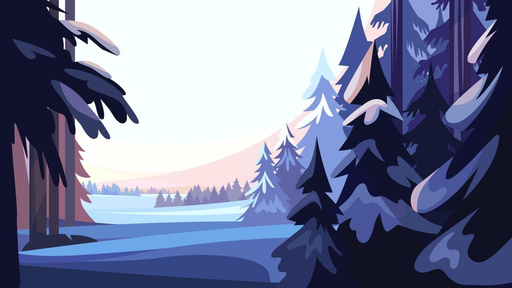 Winter coniferous forest vector