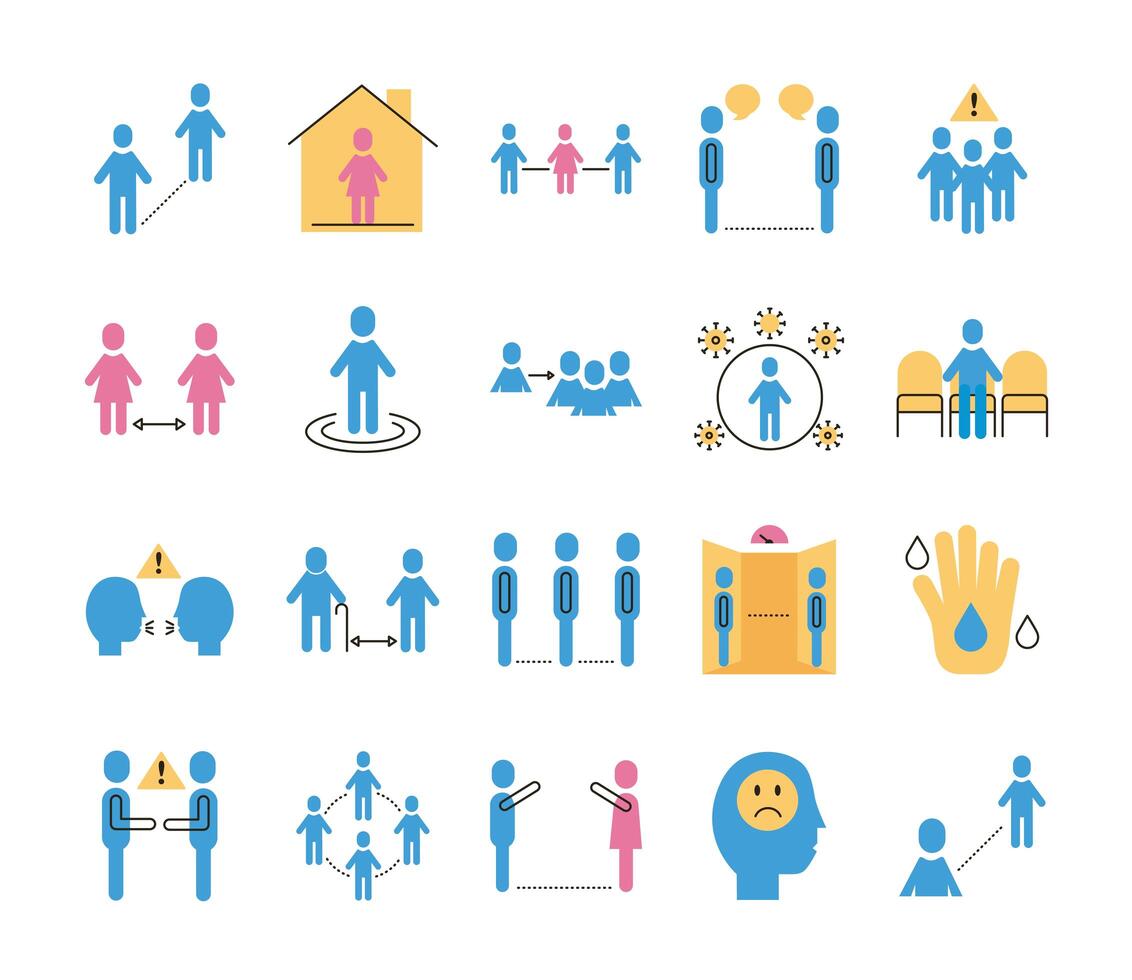 bundle of distance social set icons vector