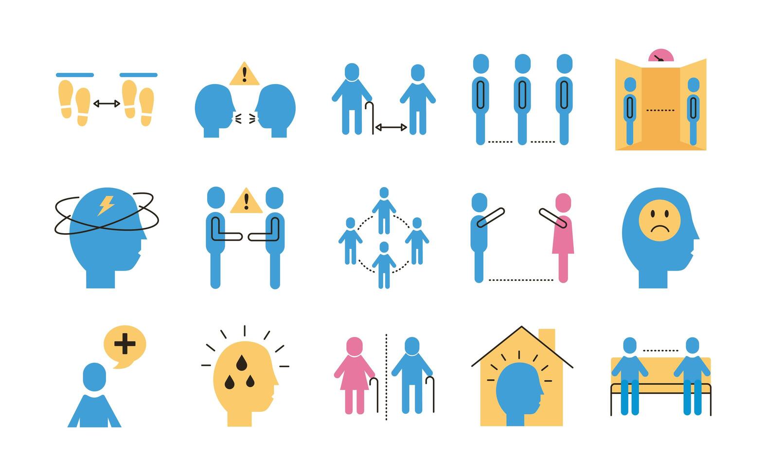 bundle of distance social set icons vector