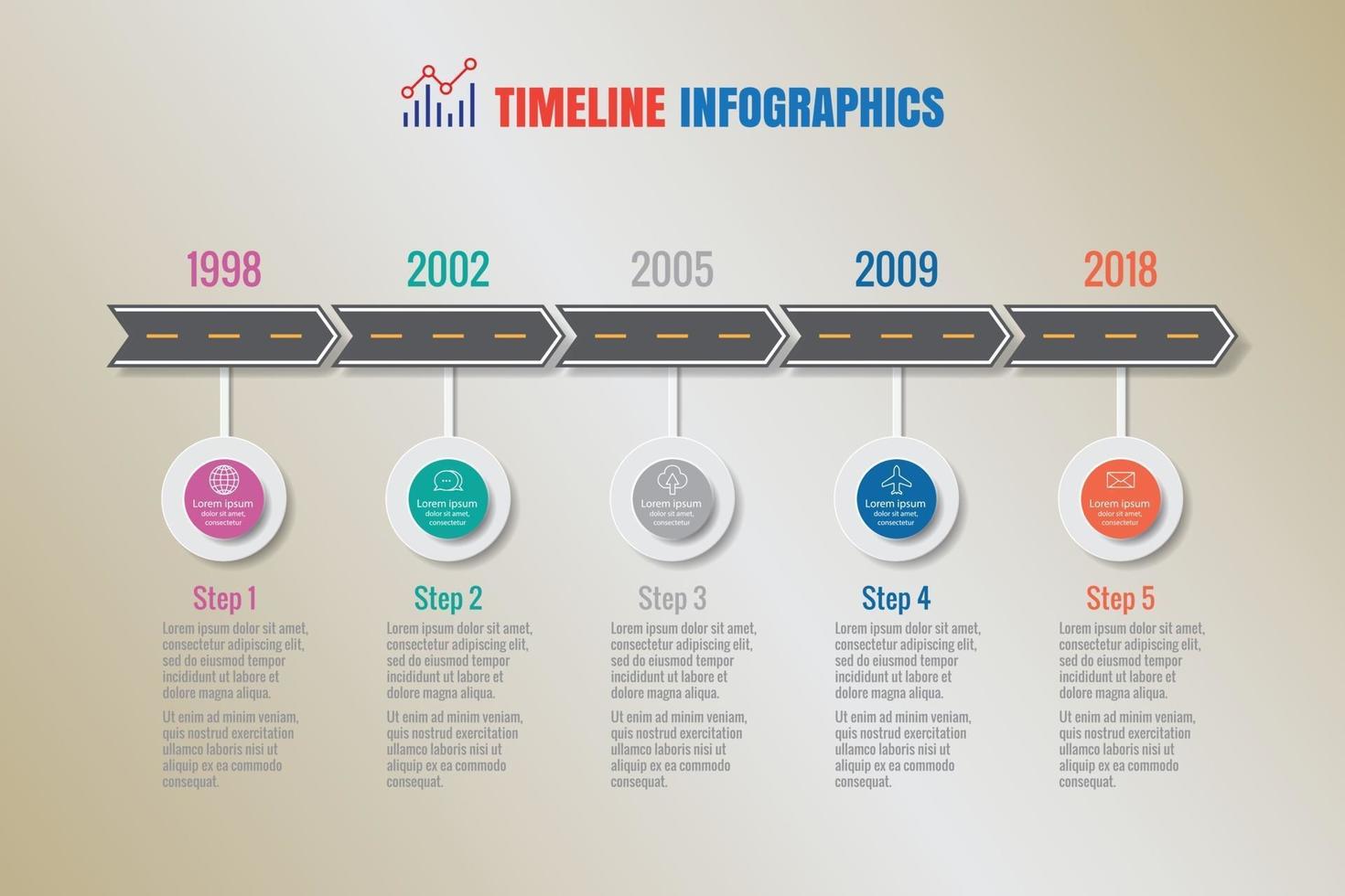 infografía de la línea de tiempo de la hoja de ruta empresarial con 5 pasos vector