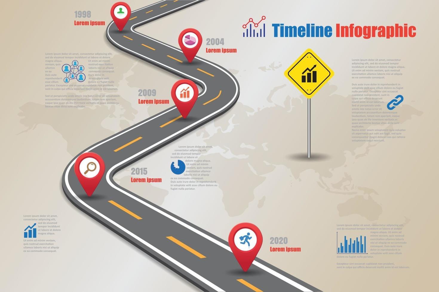 infografía de la línea de tiempo de la hoja de ruta empresarial con señales de tráfico vector