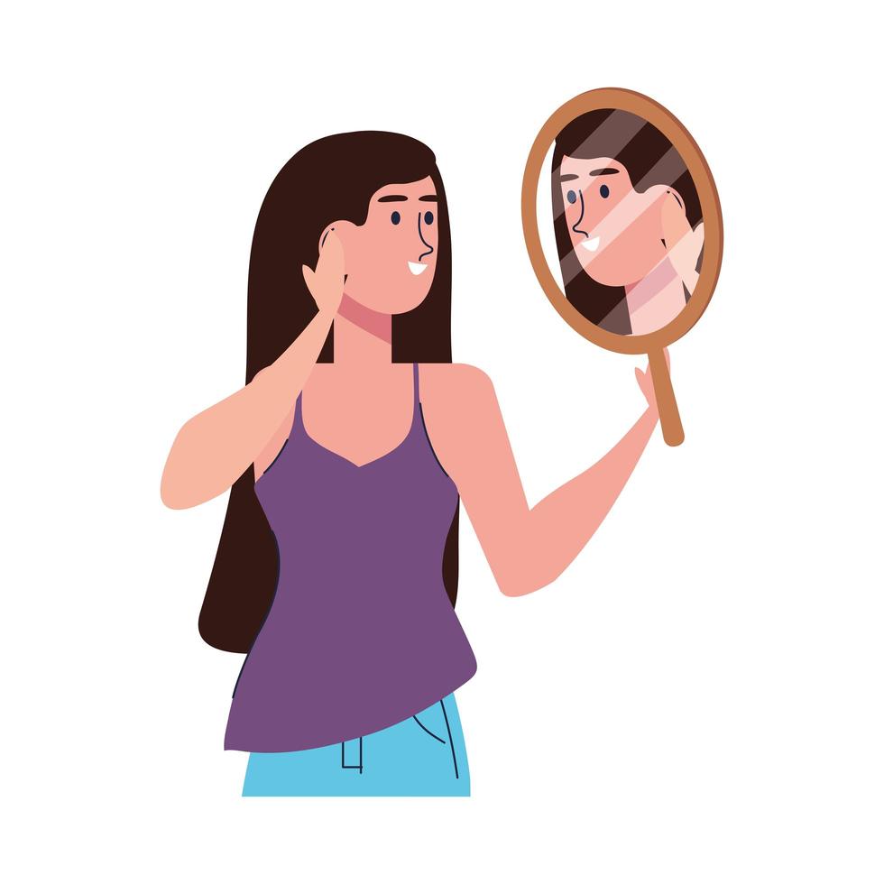 beautiful girl with mirror isolated character vector