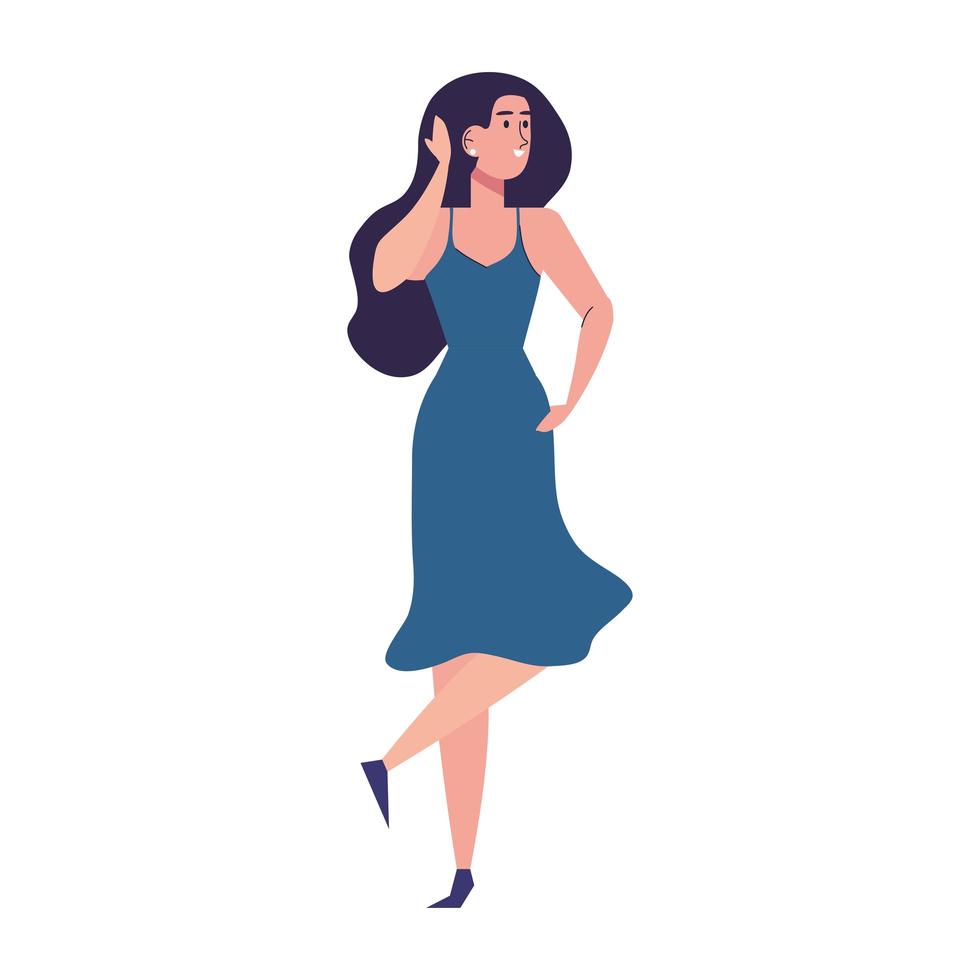 beautiful sexy girl standing with blue dress character vector