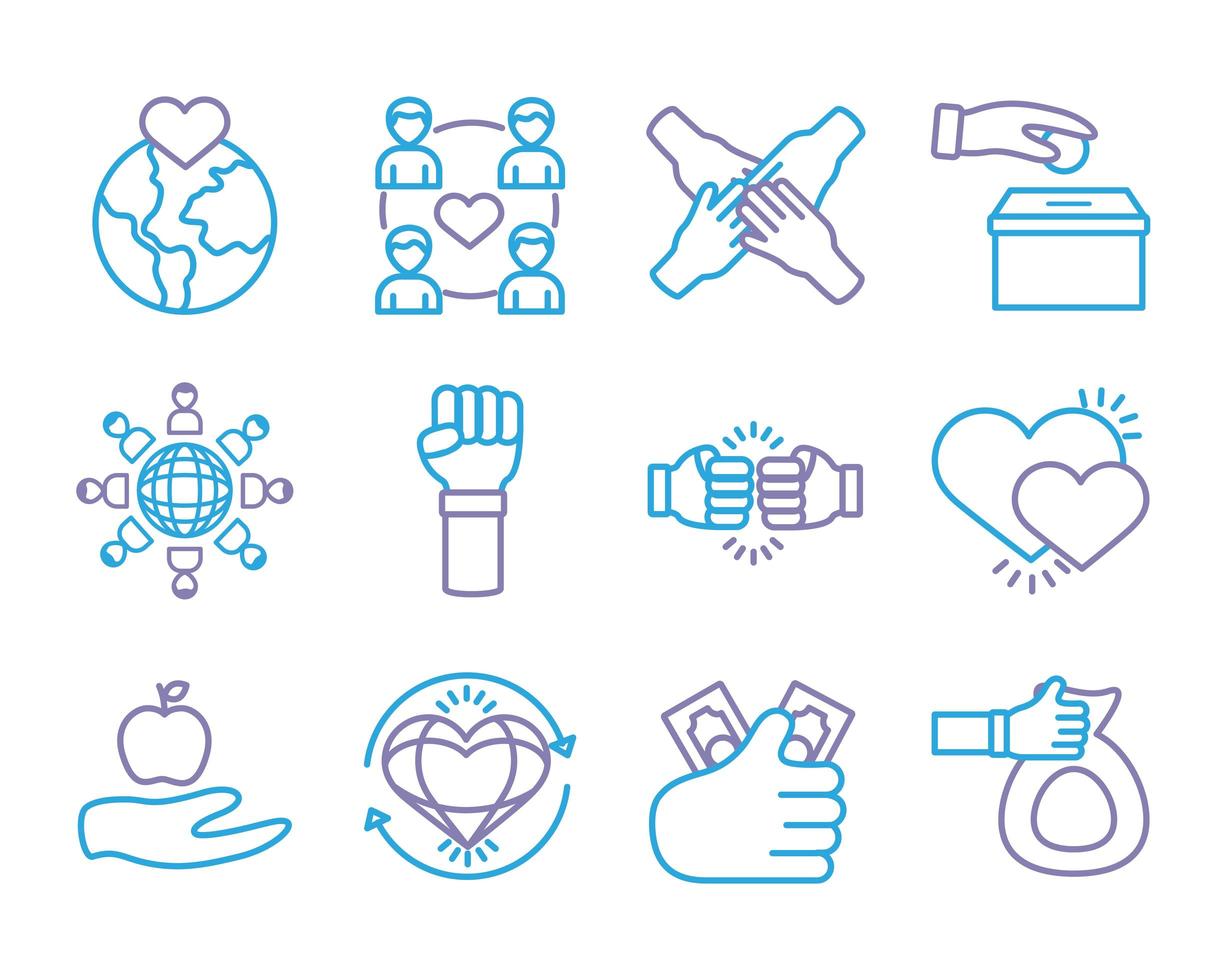 bundle of charity and solidarity icons vector