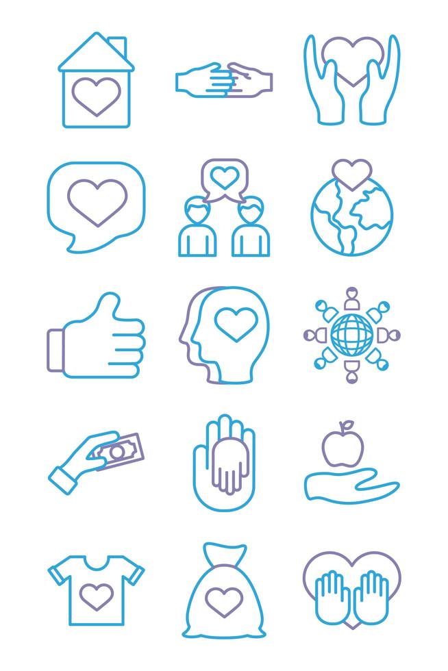 bundle of charity and solidarity icons vector