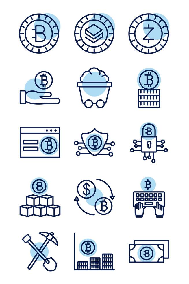 paquete de estilo de línea de iconos de moneda criptográfica vector