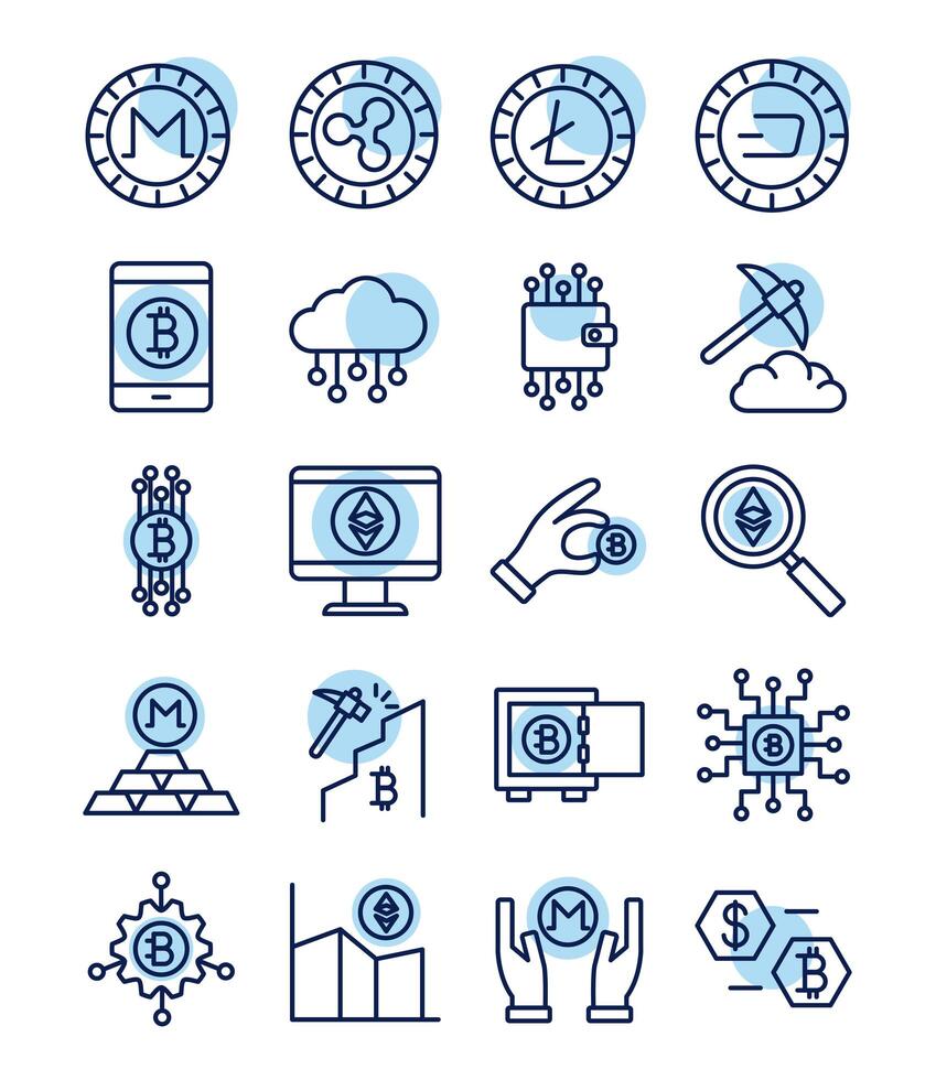 bundle of crypto currency icons line style vector