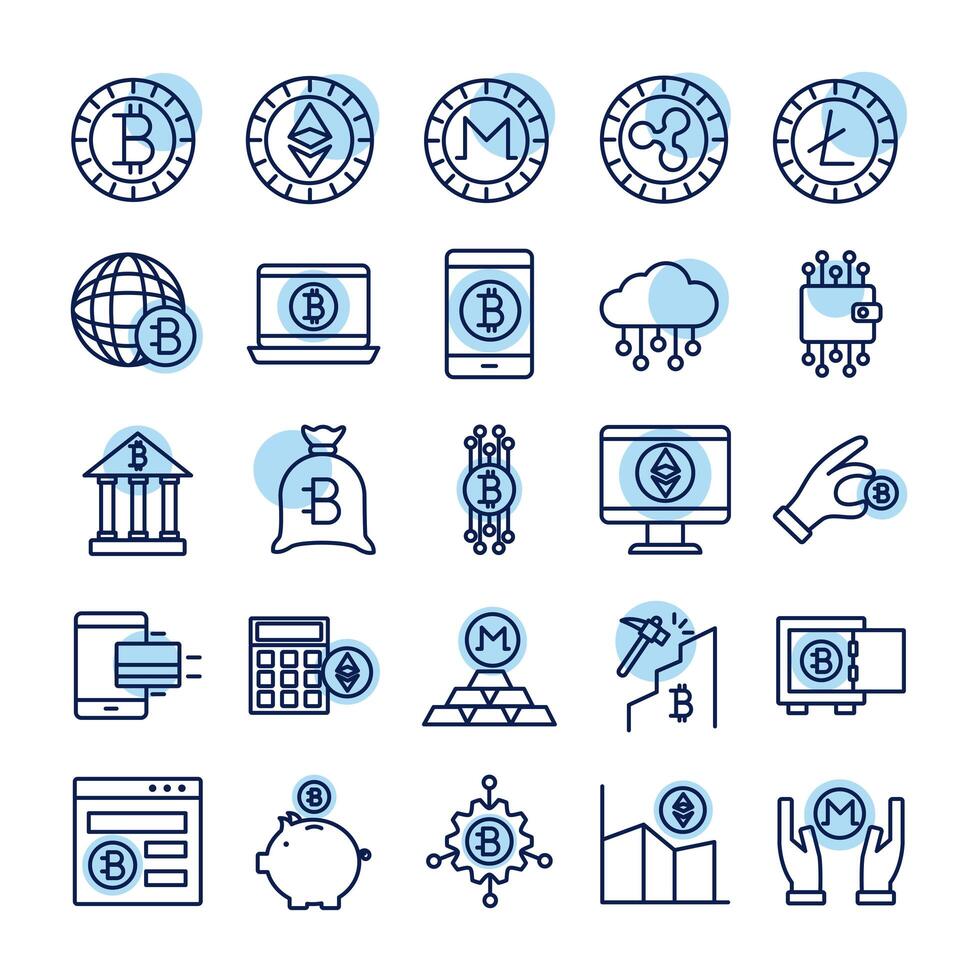 bundle of crypto currency icons line style vector