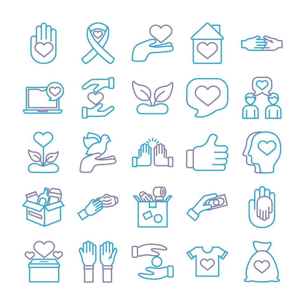 bundle of charity and solidarity icons vector