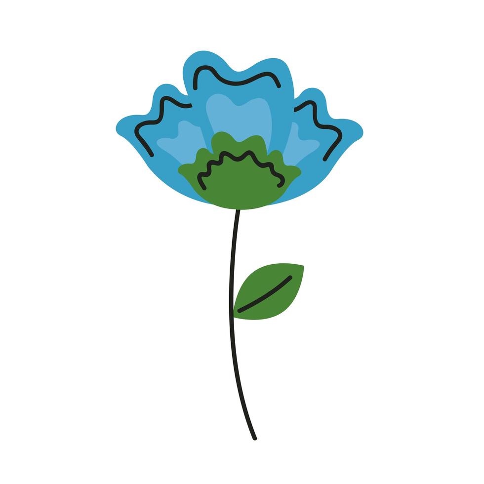 Hermosa flor azul y decoración de jardín de hojas. vector